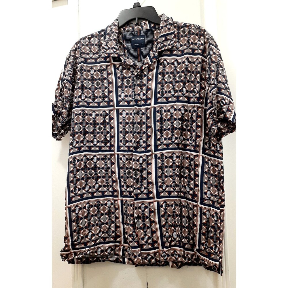 NWT Denim & Flower Shirt Ricky Singh Button Down SZ Mens XL Abstract Viscose S/S